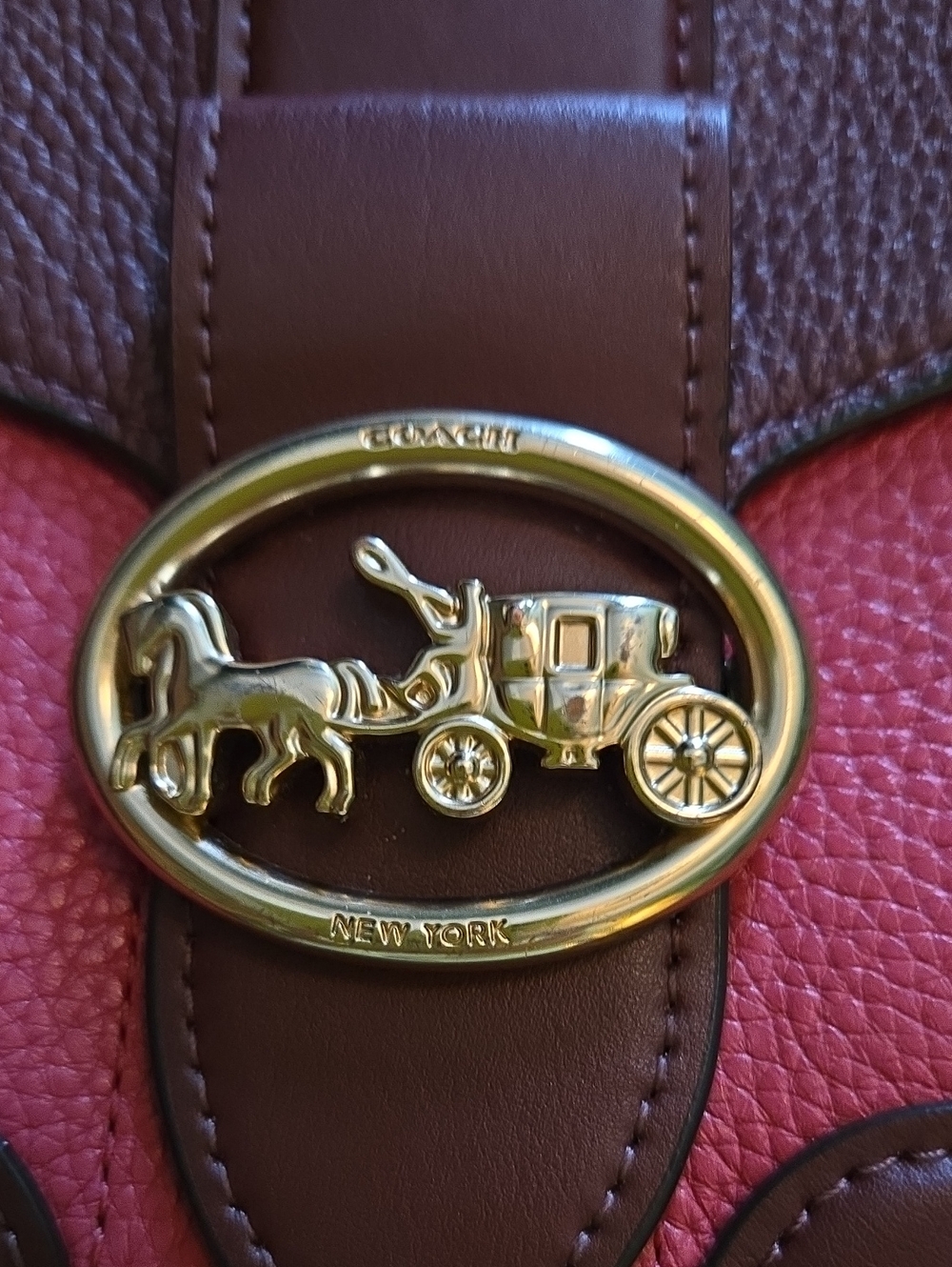 Coach Georgie Two-Tone Pink and Burgundy Saddle with Gold Hardware - Picture 2 of 11
